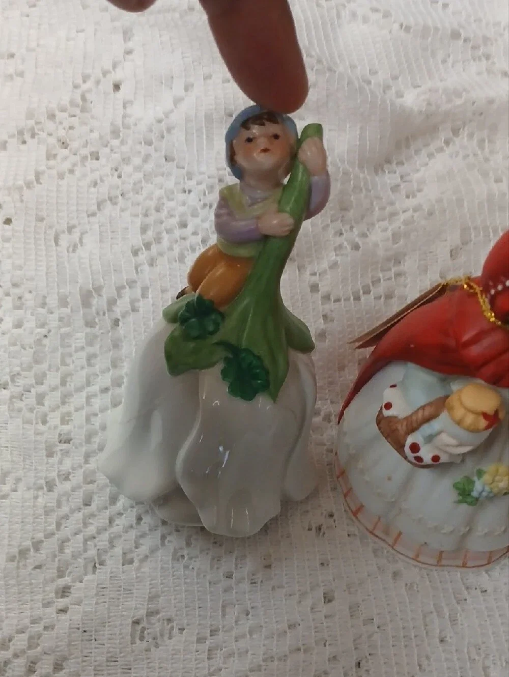 Hand-Painted Ceramic Wall Figurines - Red, Green, Cream Accents
